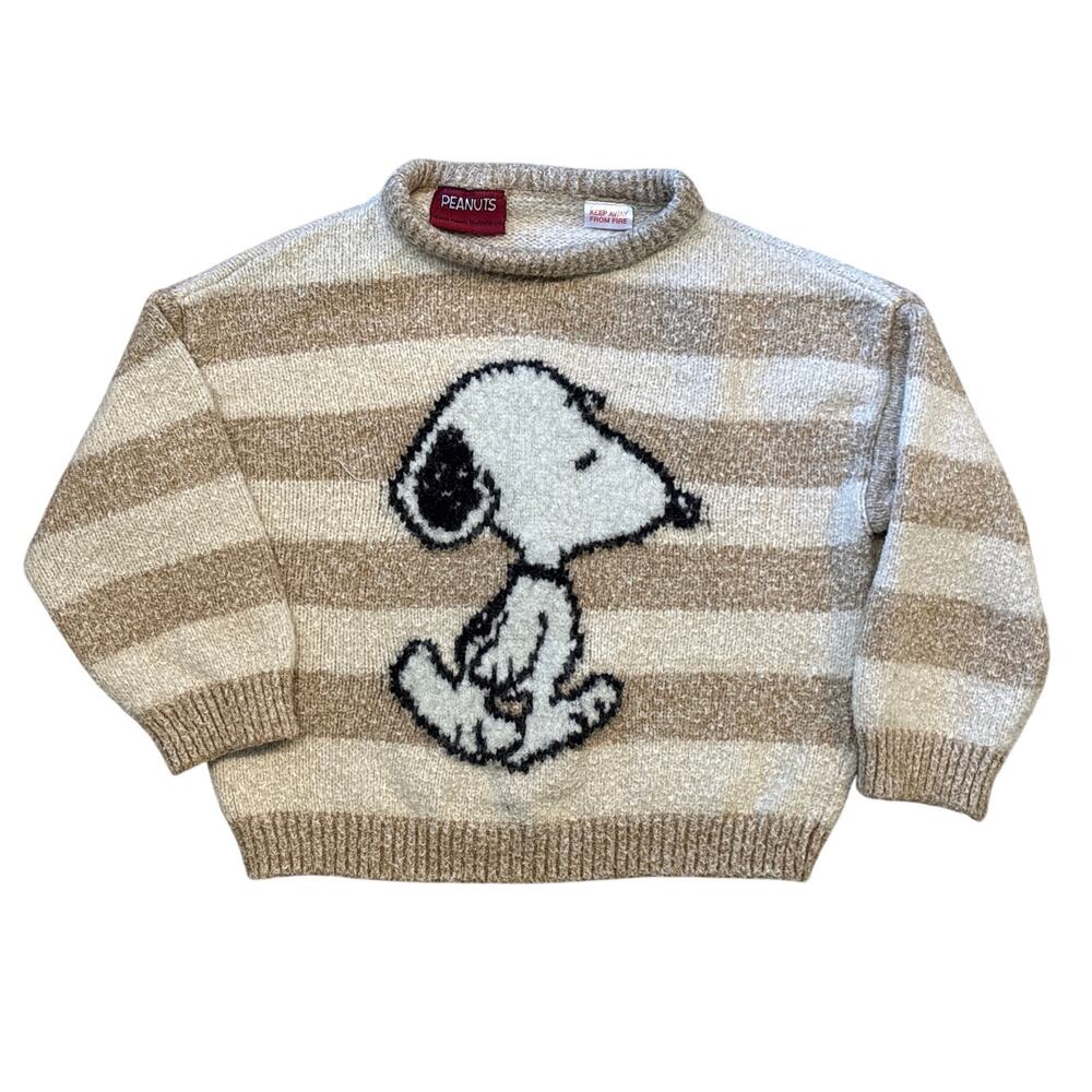 2020 Peanuts Snoopy Tan Striped Sweater Youth Small 6/7 Boxy fit